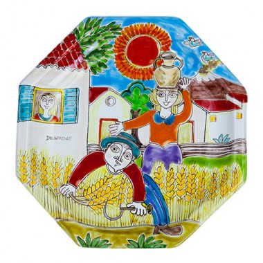 Octagonal Plate Folk DS POT25DS-04 de simone pottery grain harvesting Octagonal Plate Folk DS POT25DS-04 de simone pottery grain harvesting